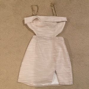 RUNAWAY Cut Out Mini Dress (Beige/Gold)